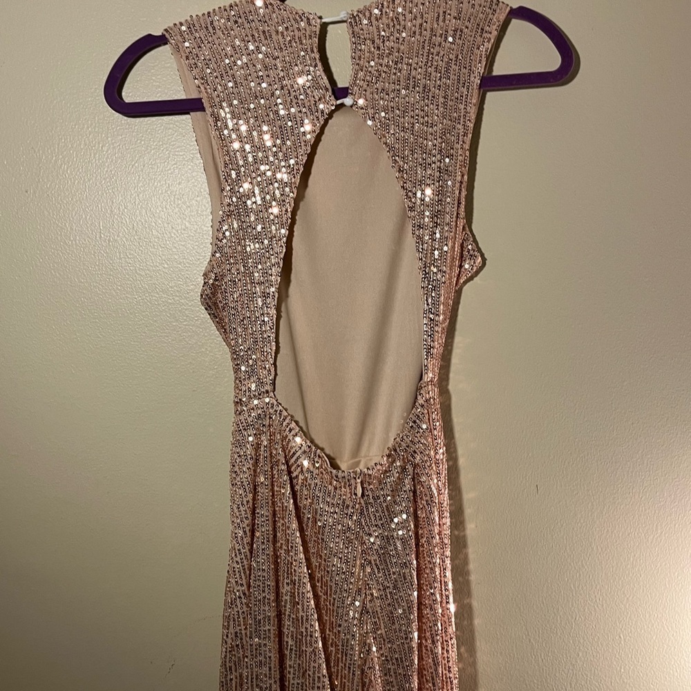 Ladies lined Jumpsuit Bronze color flare legs w/ tie sash - Picture 4 of 15